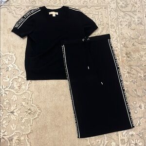 Michael Kors Black Logo Trim Top and Skirt Set